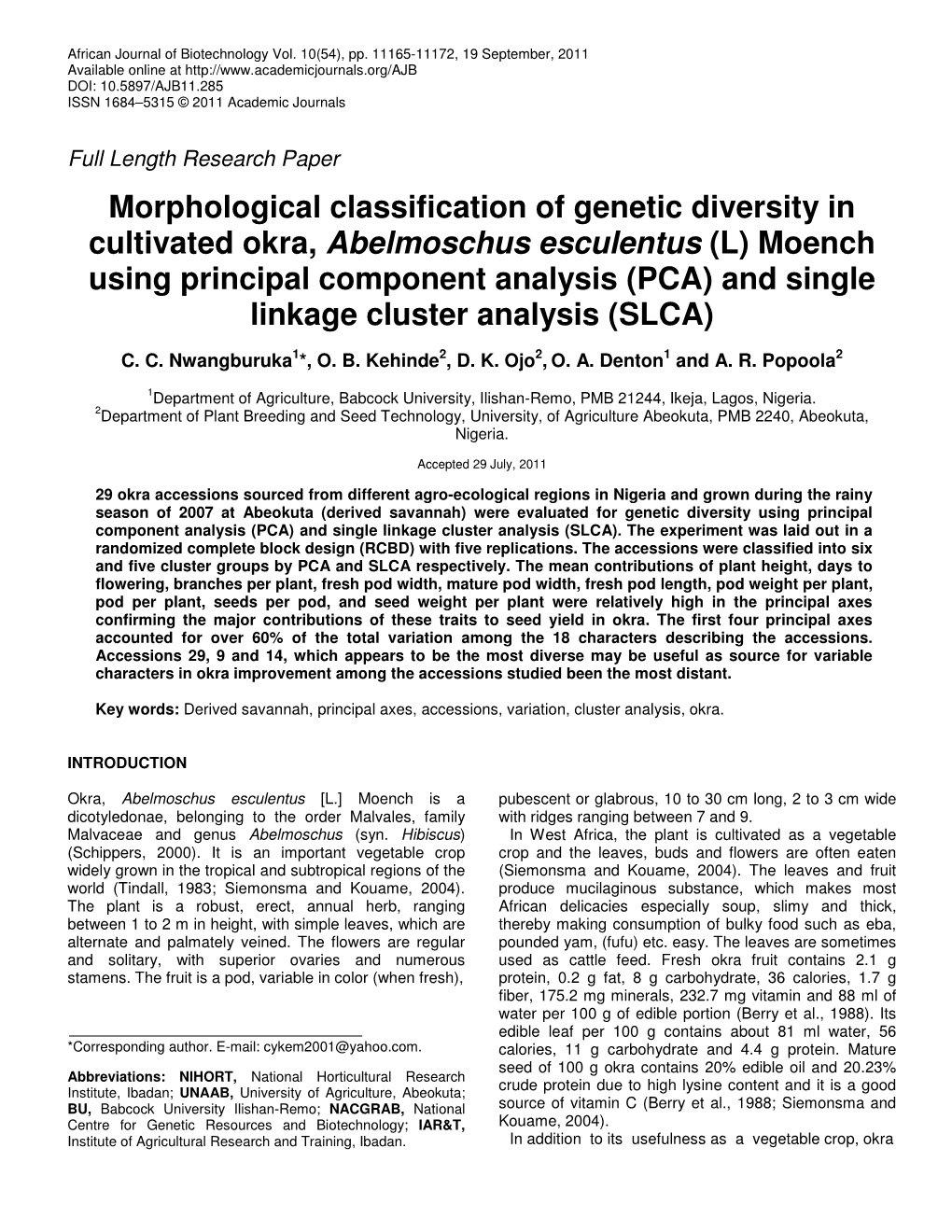 Morphological Classification of Genetic Diversity