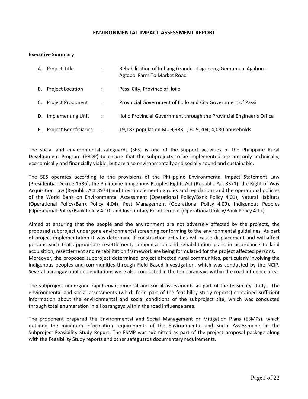 Page1 of 22 ENVIRONMENTAL IMPACT ASSESSMENT REPORT