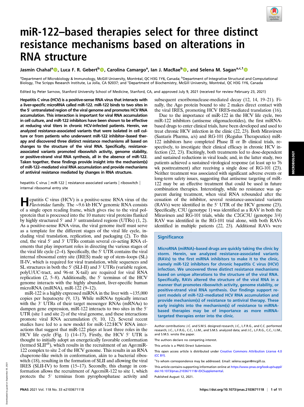 Mir-122–Based Therapies Select for Three Distinct Resistance Mechanisms Based on Alterations in RNA Structure