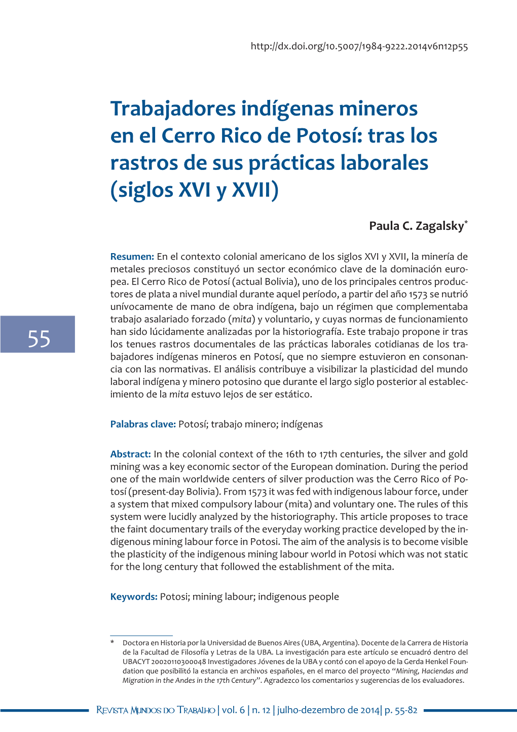 Trabajadores Indígenas Mineros En El Cerro Rico De Potosí: Tras Los Rastros De Sus Prácticas Laborales (Siglos XVI Y XVII)