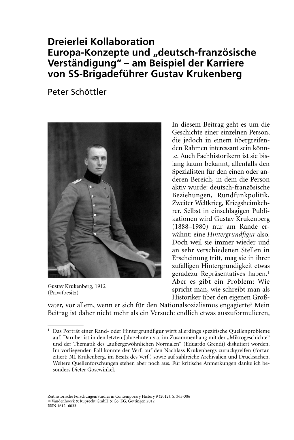 Dreierlei Kollaboration Europa-Konzepte Und „Deutsch-Französische Verständigung“ – Am Beispiel Der Karriere Von SS-Brigadeführer Gustav Krukenberg