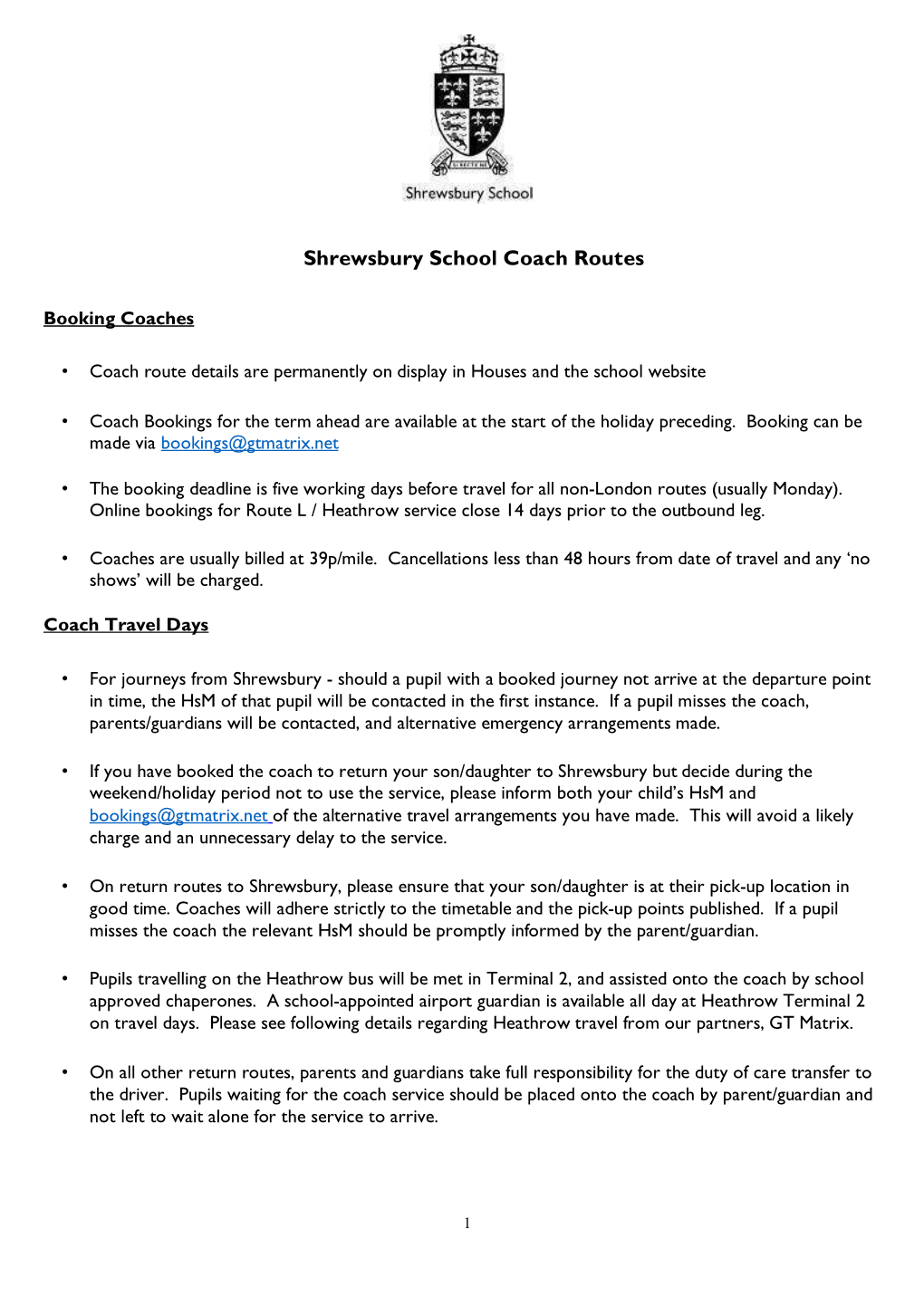 Shrewsbury School Coach Routes