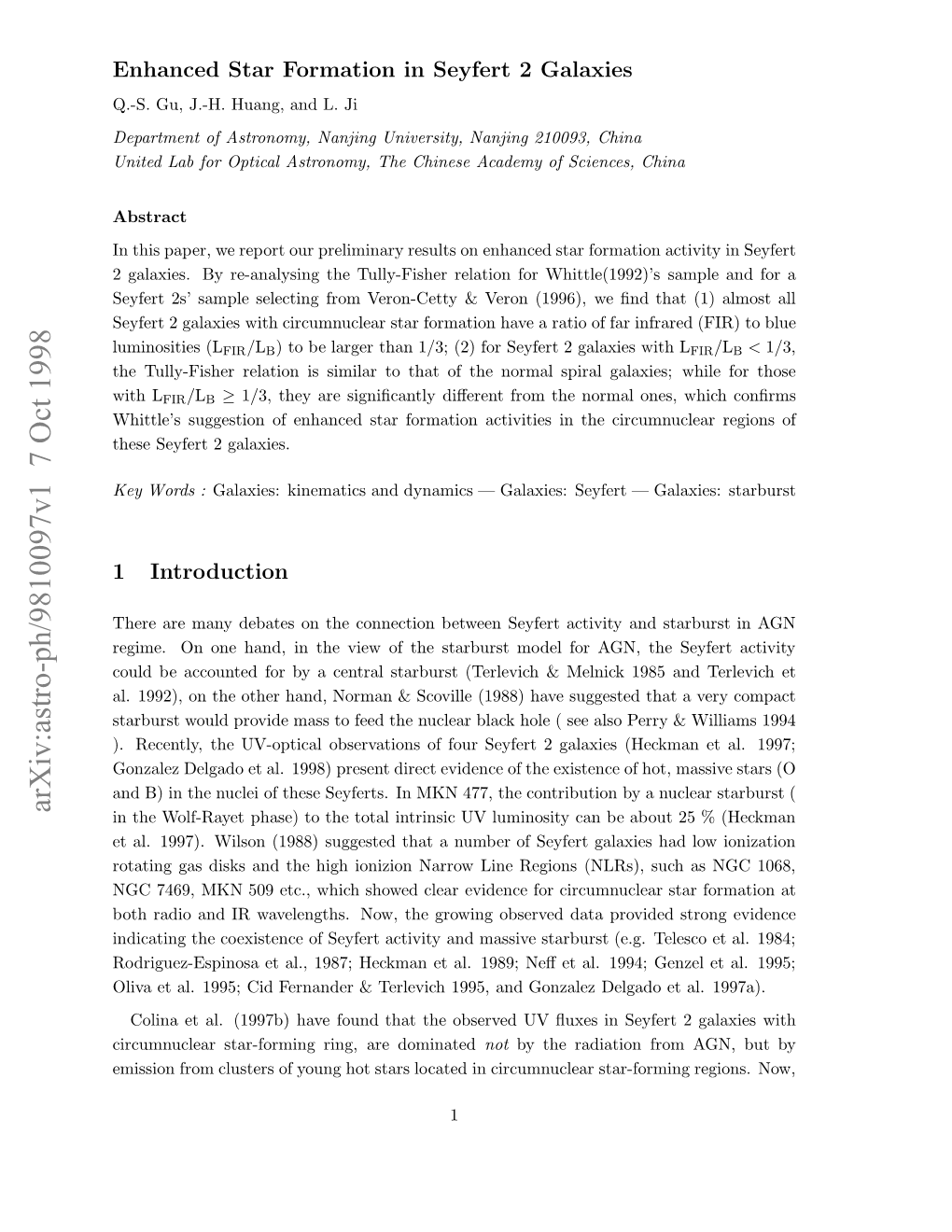 Enhanced Star Formation in Seyfert 2 Galaxies on the Tully- Fisher Relation in This Paper