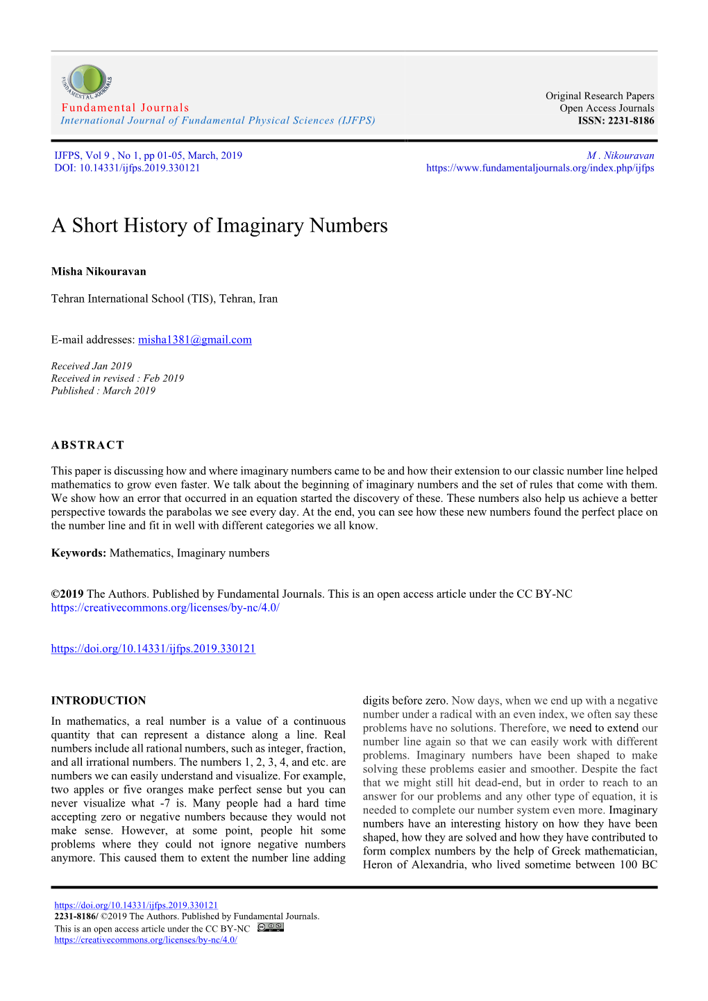 A Short History of Imaginary Numbers