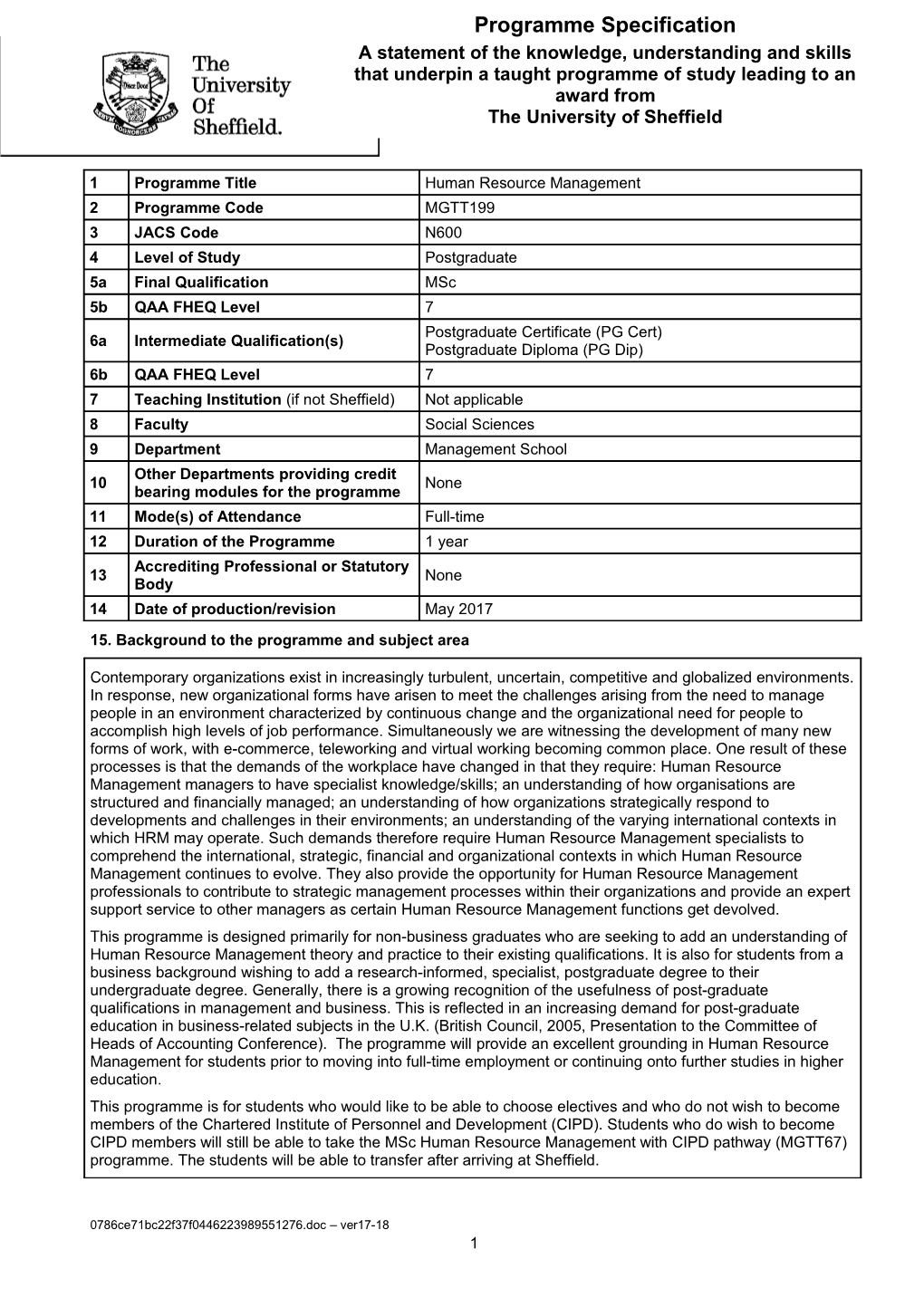 15. Background to the Programme and Subject Area s1