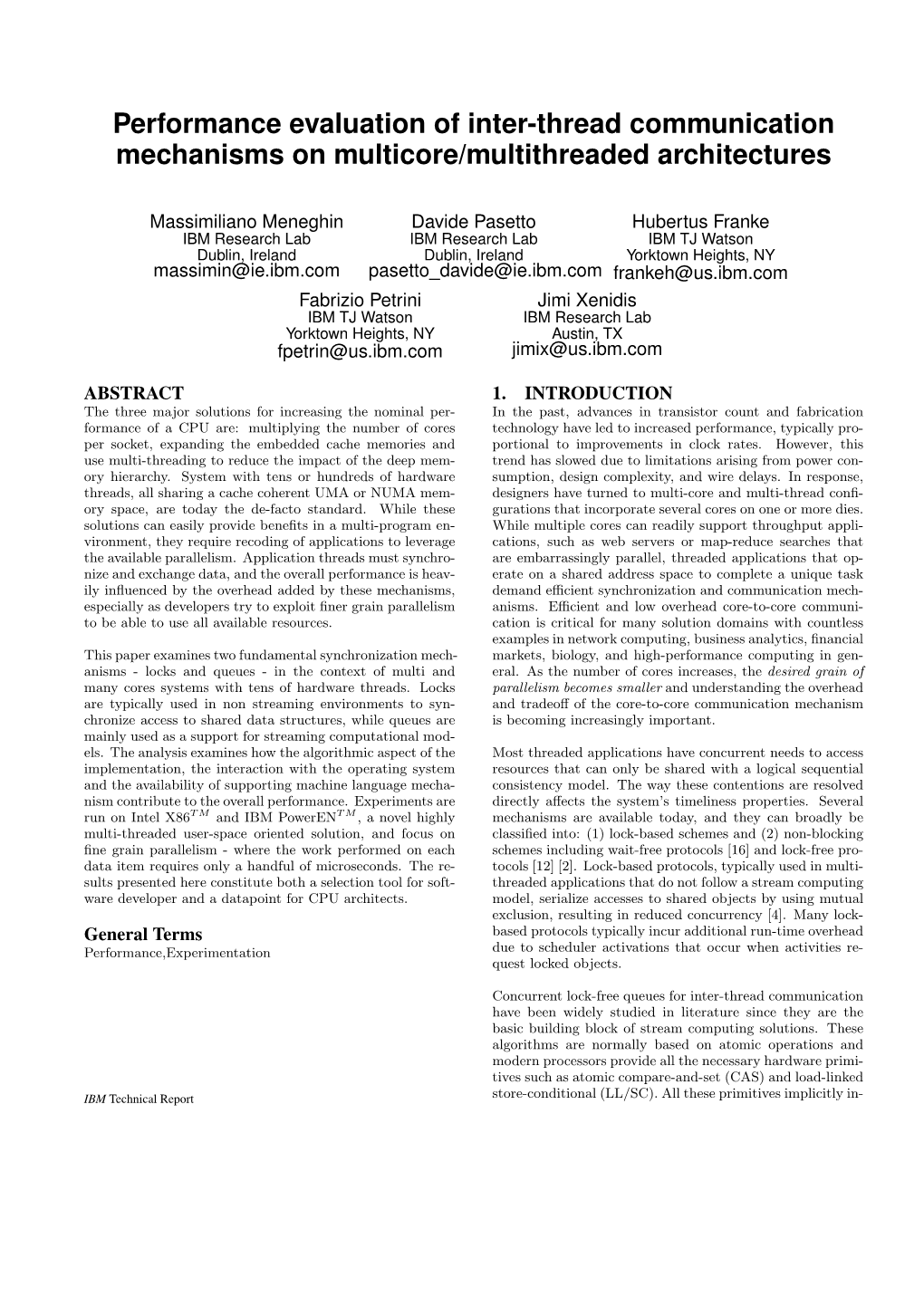 Performance Evaluation of Inter-Thread Communication Mechanisms on Multicore/Multithreaded Architectures