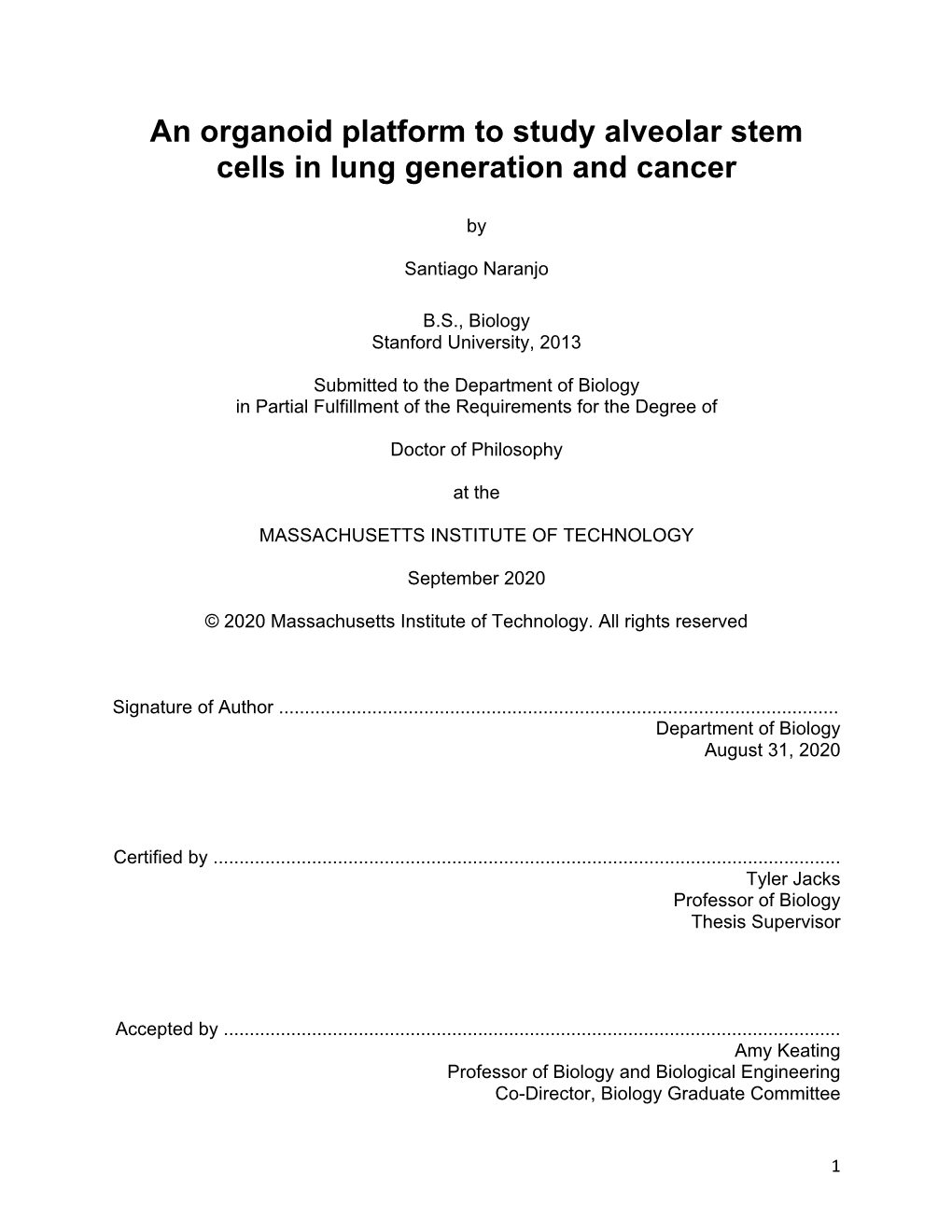 An Organoid Platform to Study Alveolar Stem Cells in Lung Generation and Cancer