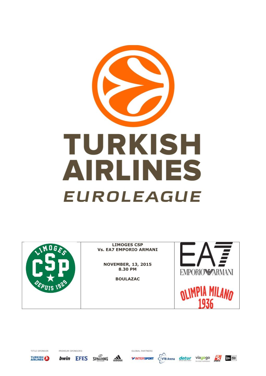 LIMOGES CSP Vs. EA7 EMPORIO ARMANI NOVEMBER, 13, 2015