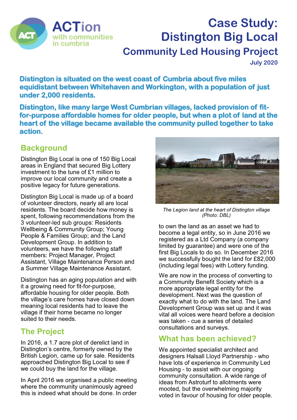 Case Study: Distington Big Local Community Led Housing Project July 2020