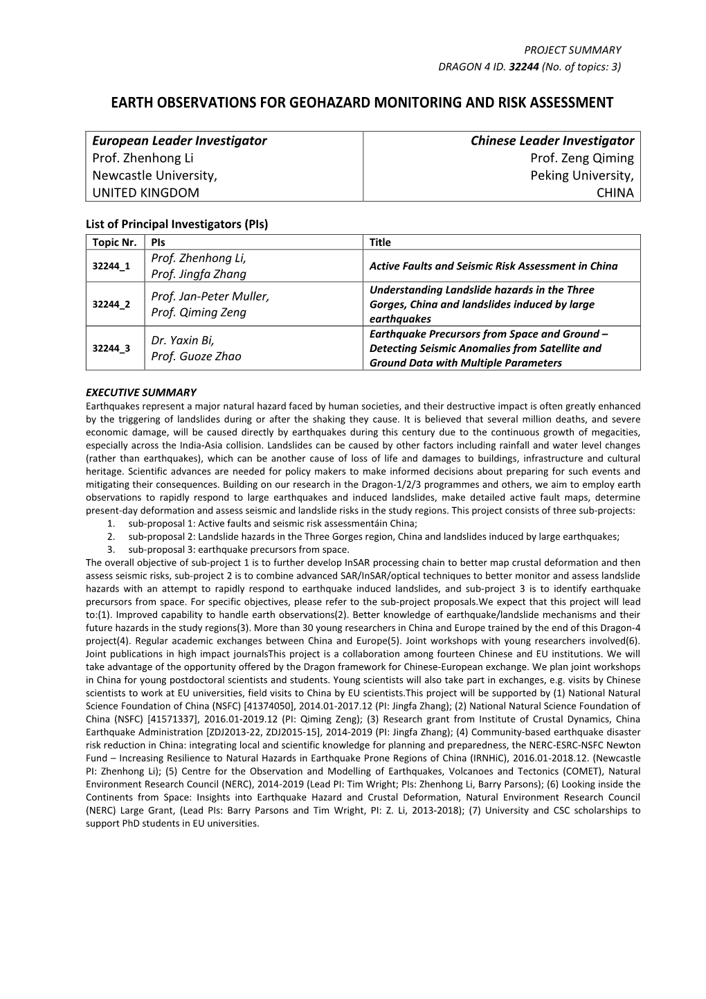 ID. 32244 Earth Observations for Geohazard Monitoring and Risk Assessment