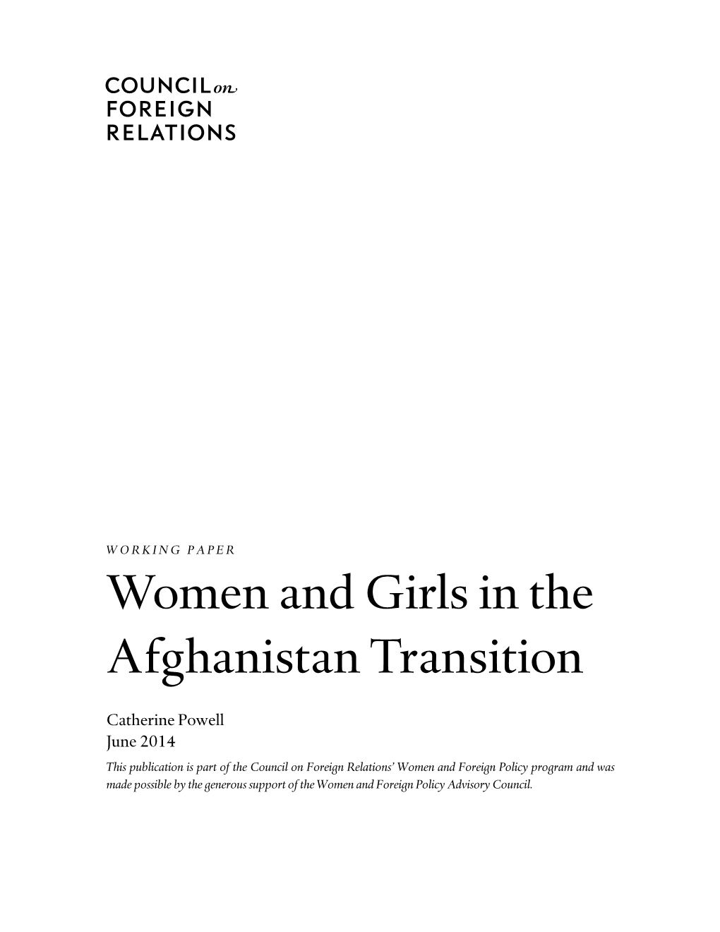 Women and Girls in the Afghanistan Transition