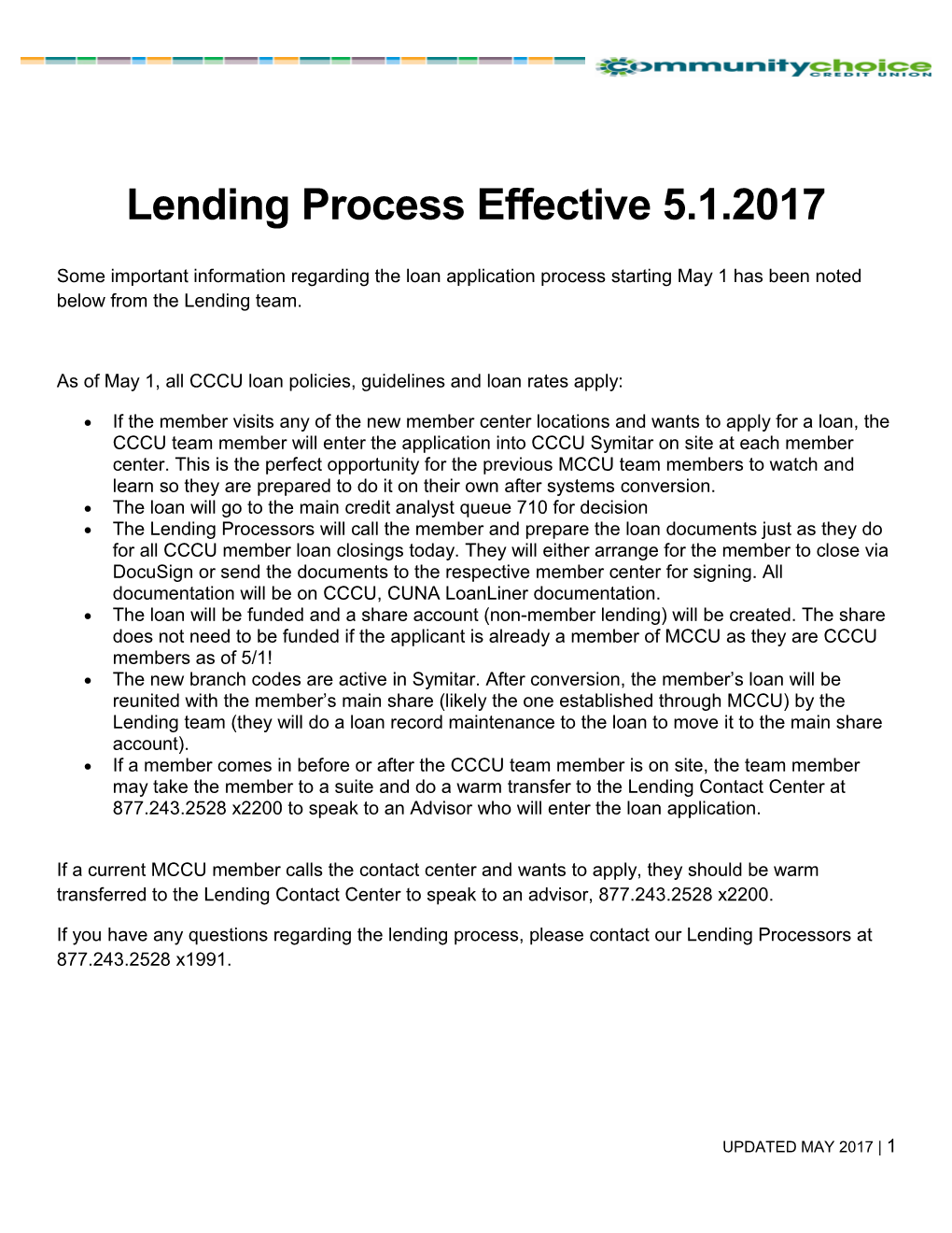 Lending Process Effective 5.1.2017