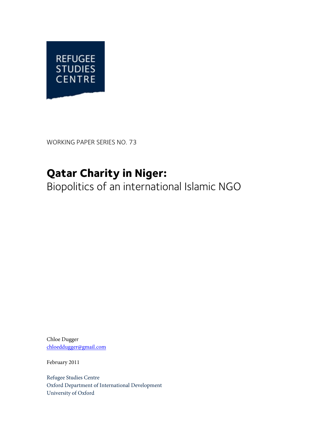 Qatar Charity in Niger: Biopolitics of an International Islamic NGO