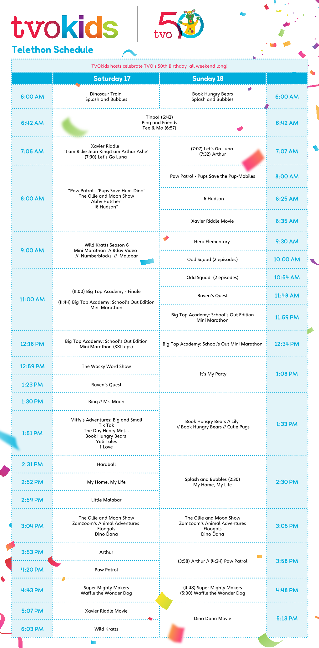 Broadcast Schedule Telethon Schedule