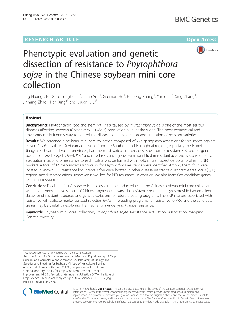 Phenotypic Evaluation and Genetic Dissection of Resistance To