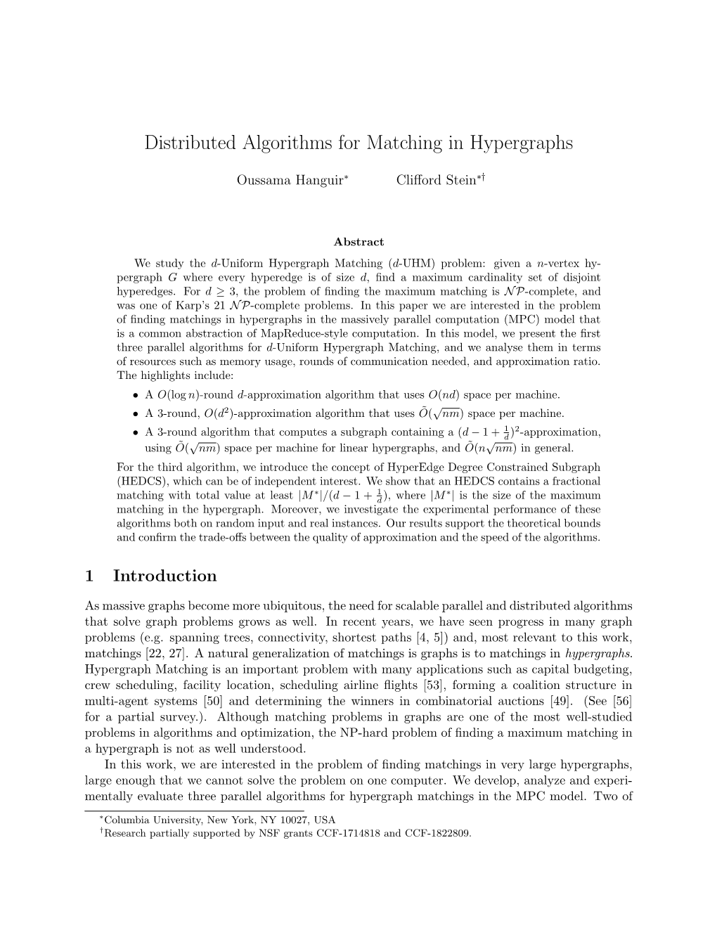 Distributed Algorithms for Matching in Hypergraphs