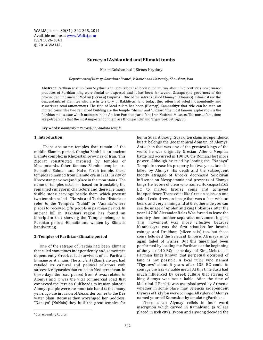 Survey of Ashkanied and Elimaid Tombs