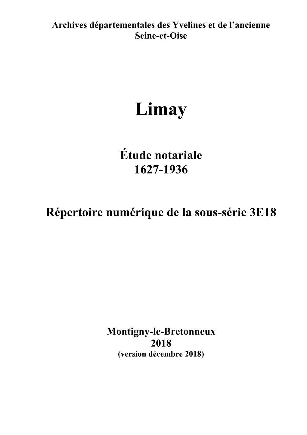 Étude Notariale 1627-1936 Répertoire Numérique De La Sous-Série 3E18