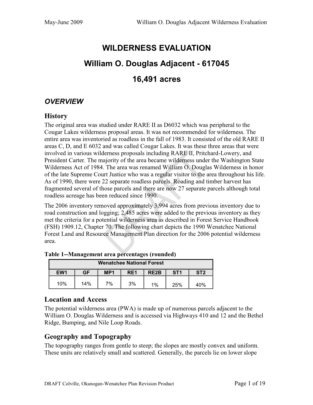 William O. Douglas Adjacent Wilderness Evaluation