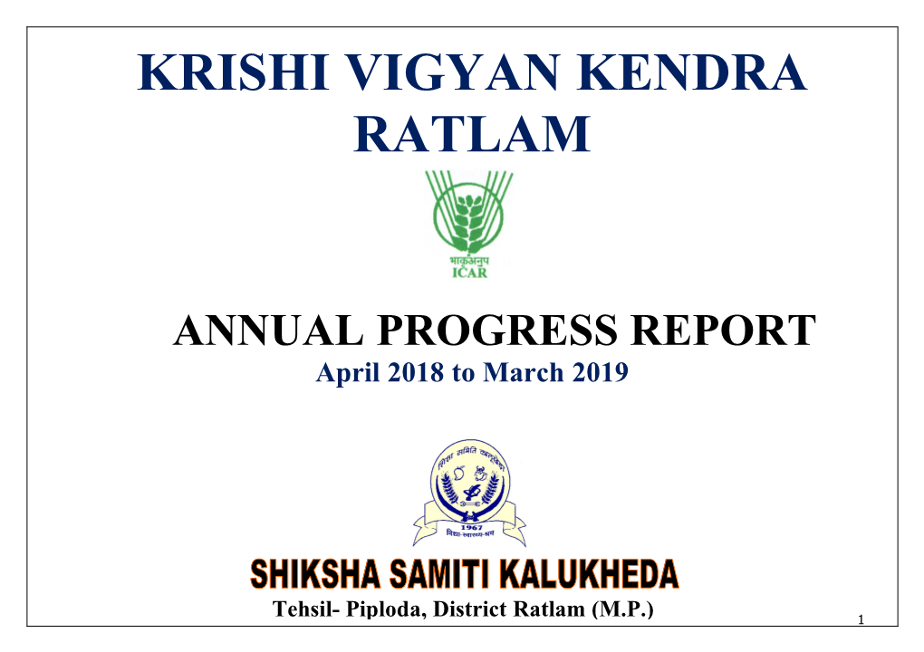 Annual Progress Report 2018-19 (KVK Ratlam)