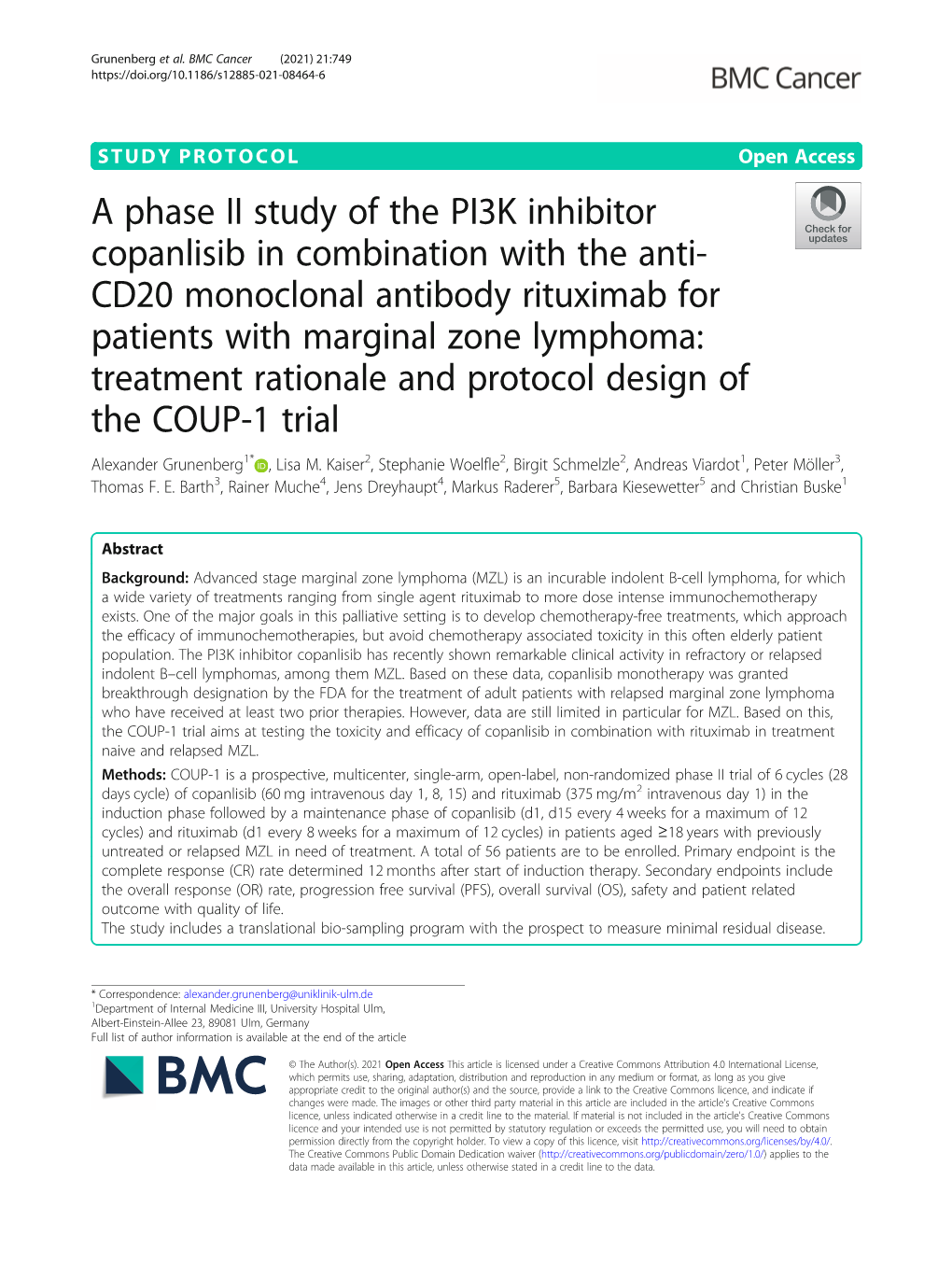 A Phase II Study of the PI3K Inhibitor Copanlisib in Combination with The