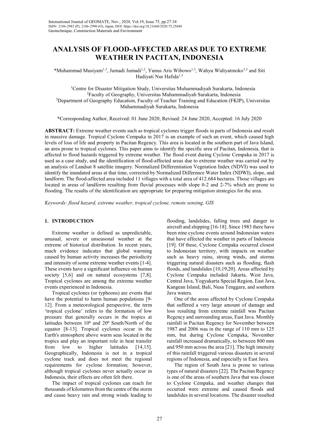 Analysis of Flood-Affected Areas Due to Extreme Weather in Pacitan, Indonesia