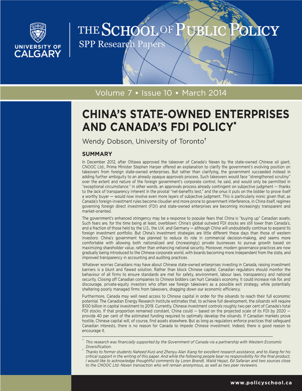 China's State-Owned Enterprises and Canada's