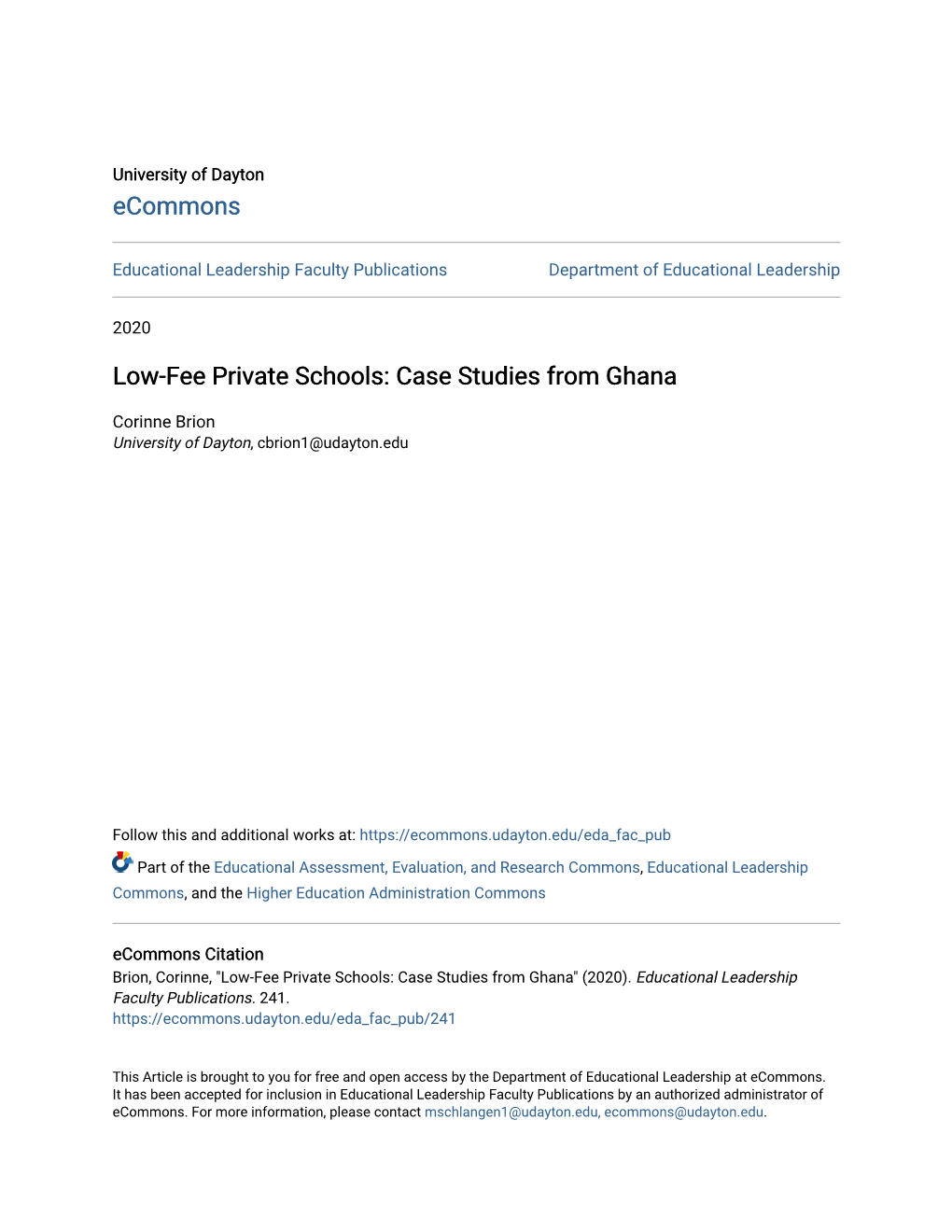 Low-Fee Private Schools: Case Studies from Ghana