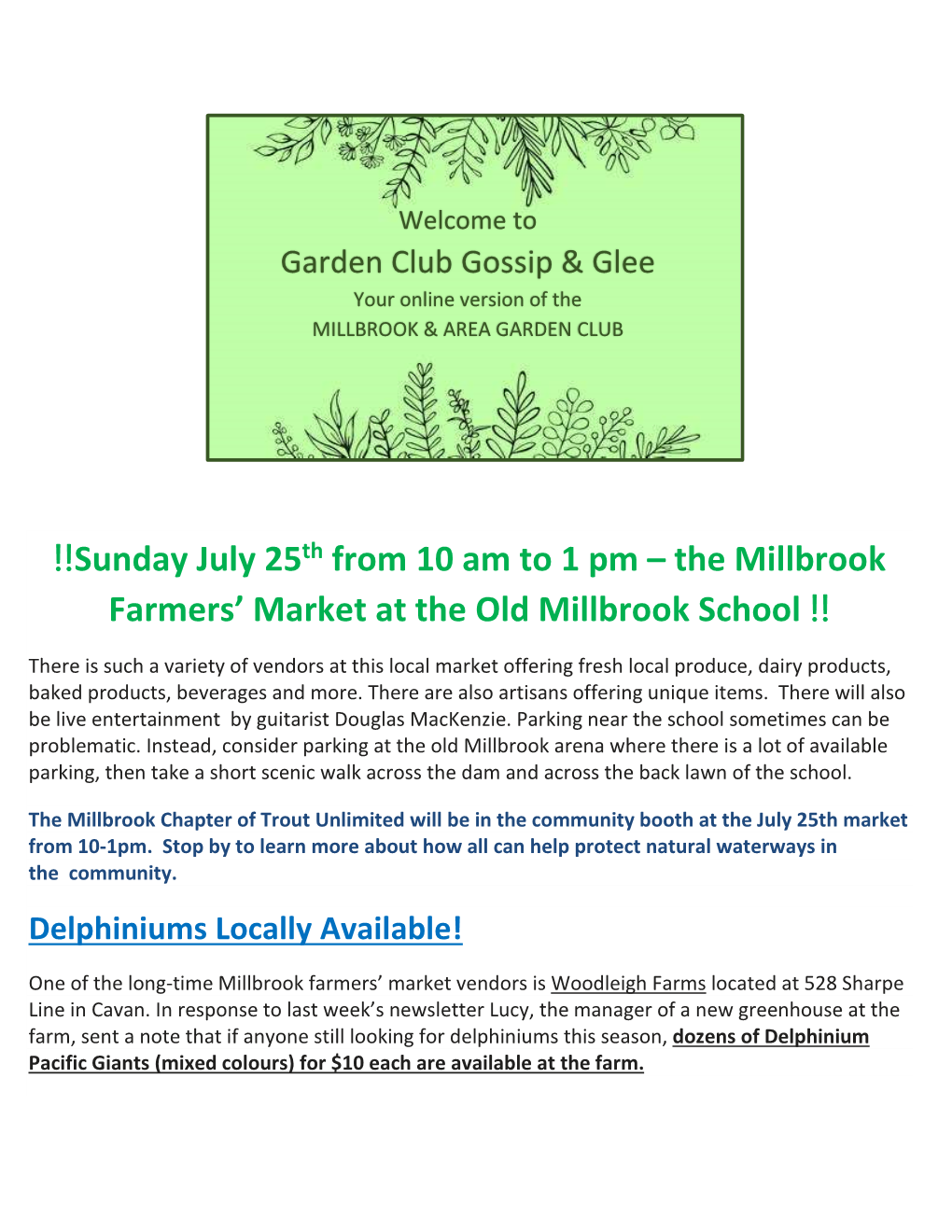 Sunday July 25Th from 10 Am to 1 Pm – the Millbrook