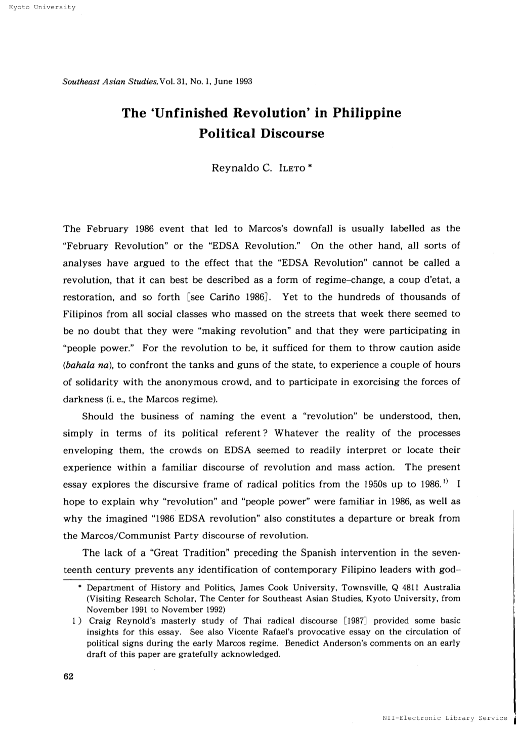 Revolution' in Philippine Politicaldiscourse