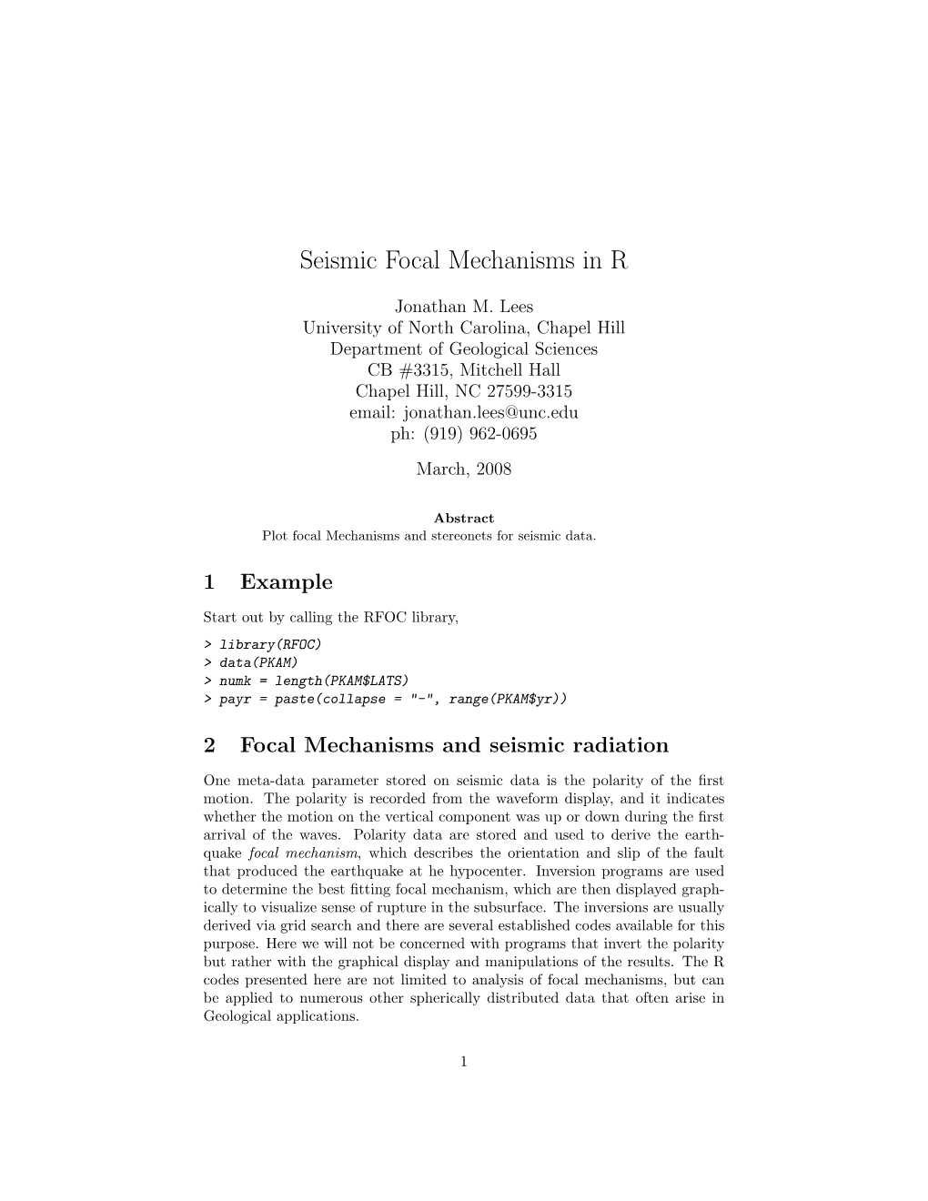 Seismic Focal Mechanisms in R