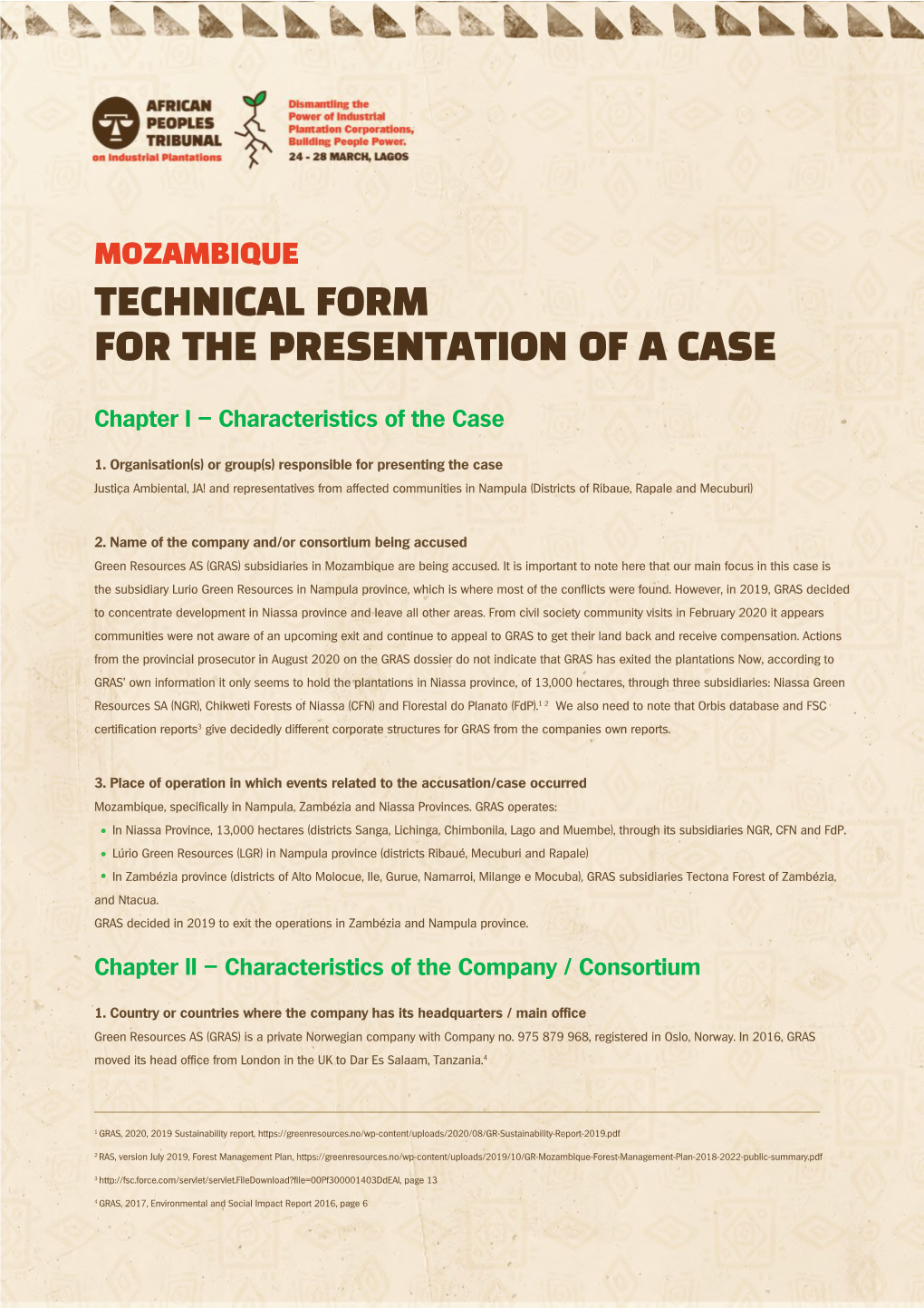 Technical Form for the Presentation of a Case