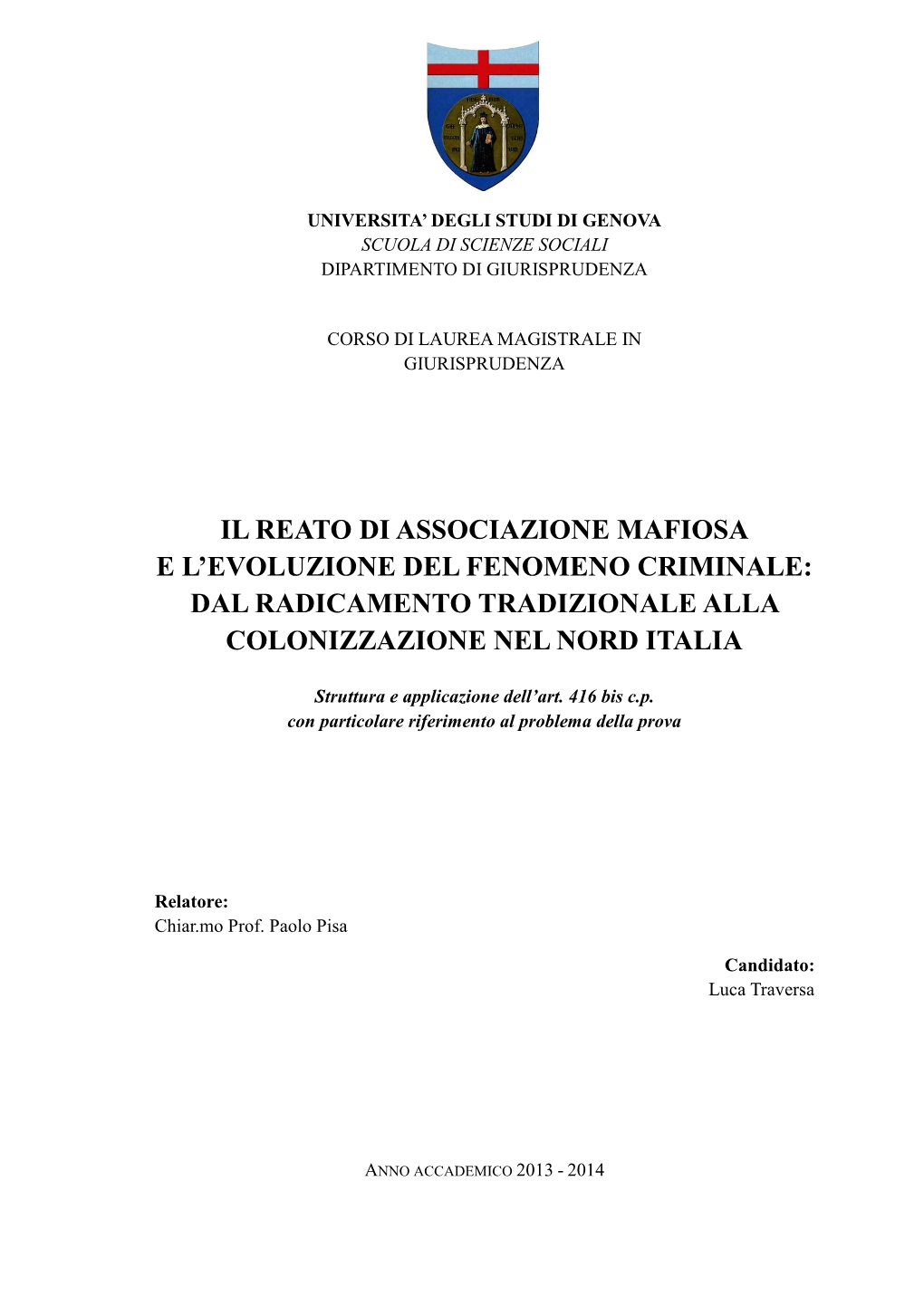 Il Reato Di Associazione Mafiosa E L'evoluzione Del Fenomeno Criminale