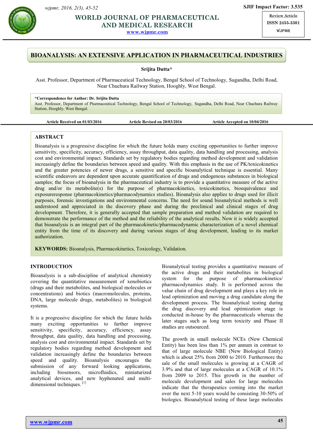 Bioanalysis: an Extensive Application in Pharmaceutical Industries