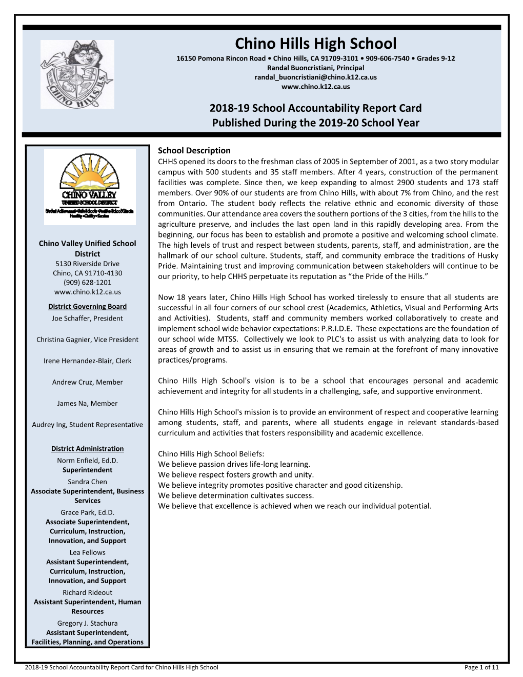 2019 School Accountability Report Card