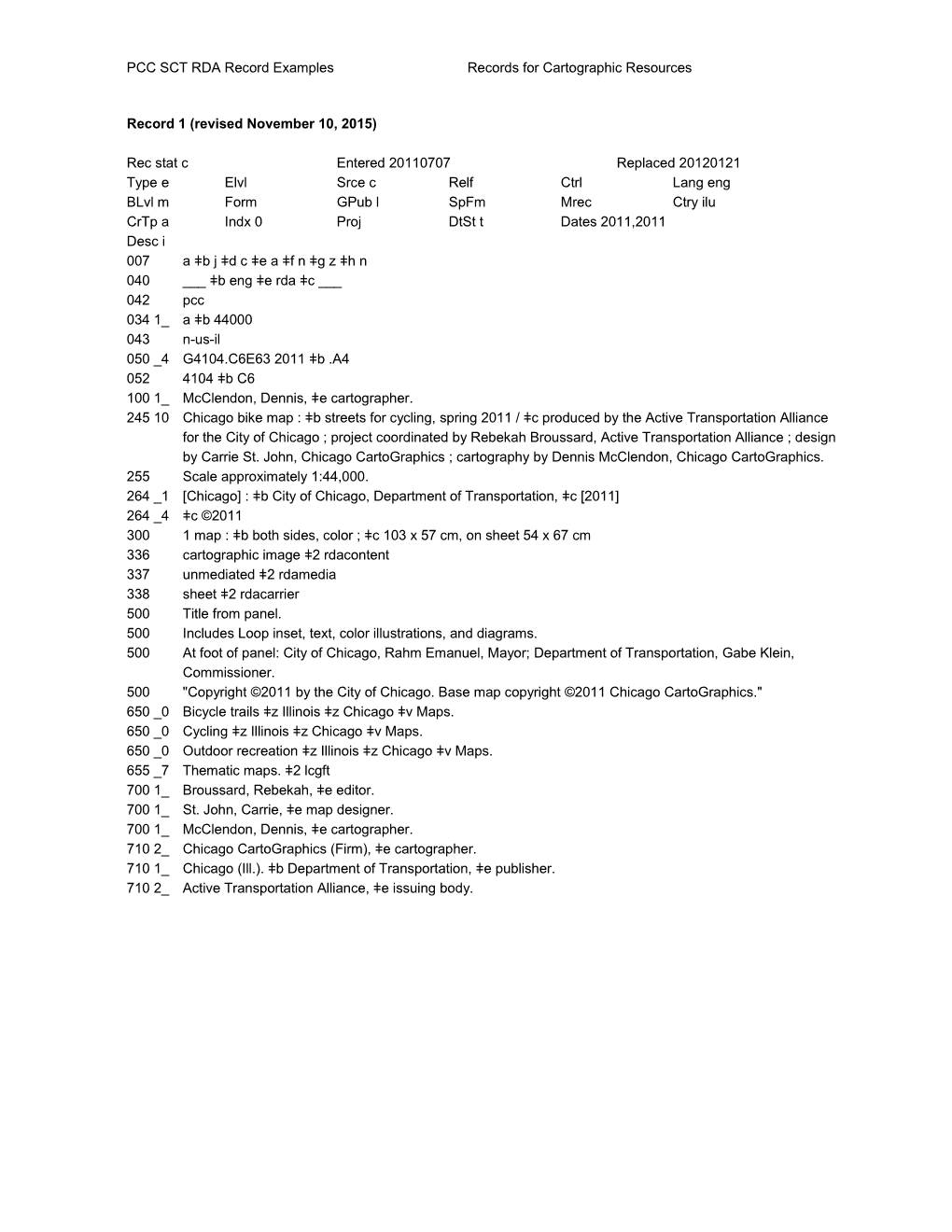 PCC SCT RDA Record Examples Records for Cartographic Resources