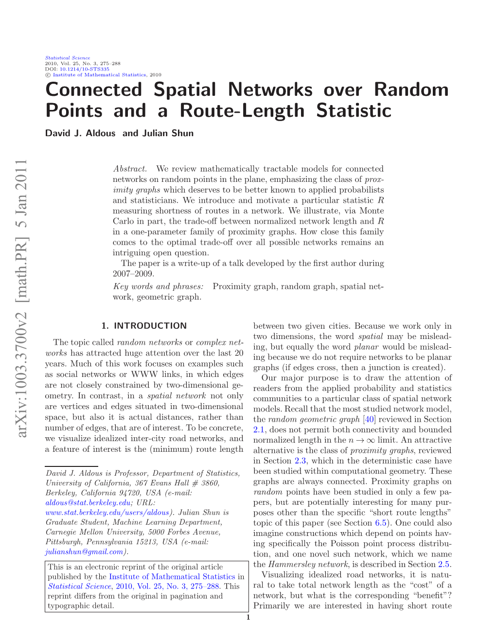 Connected Spatial Networks Over Random Points and a Route