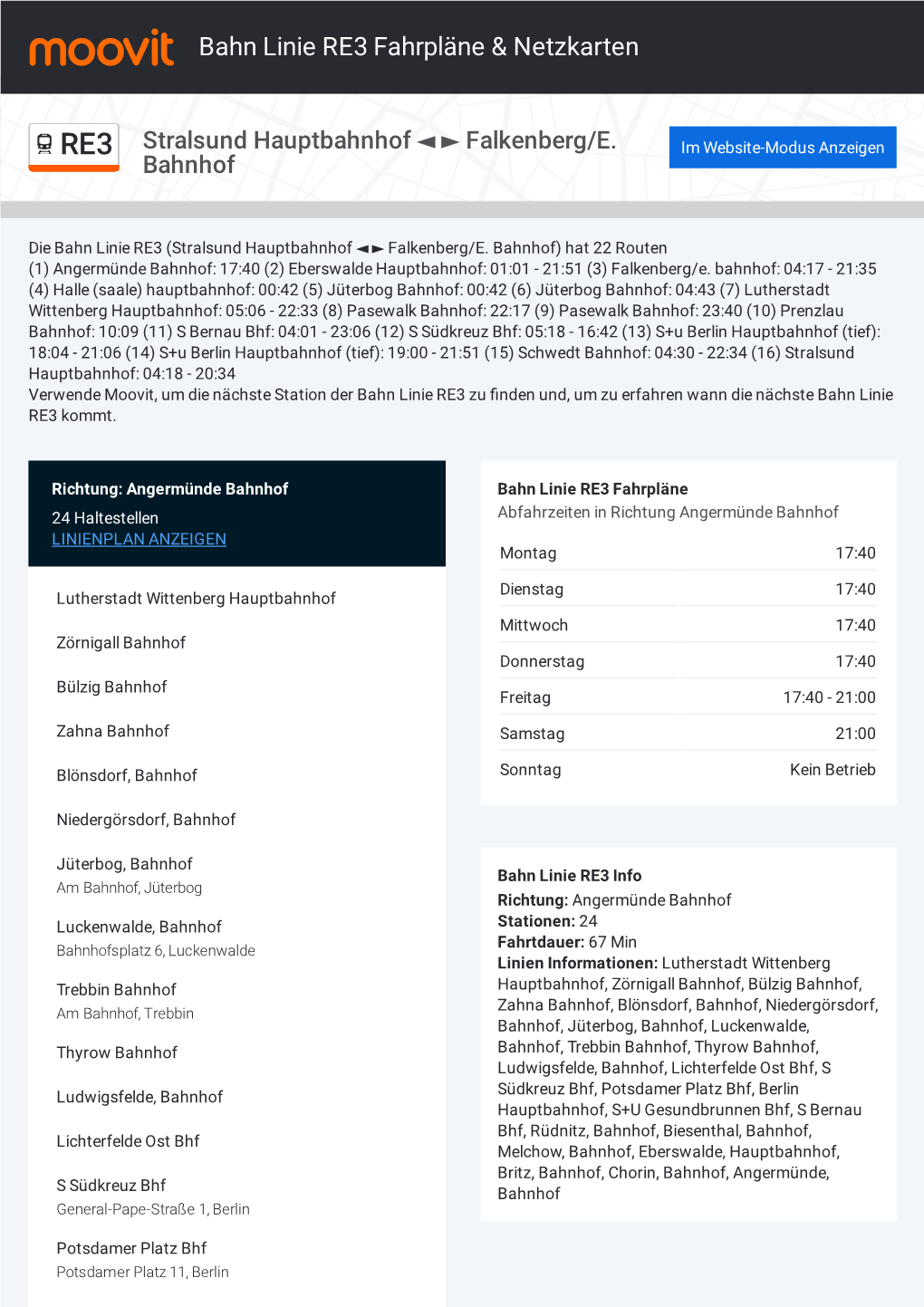 Bahn Linie RE3 Fahrpläne & Karten