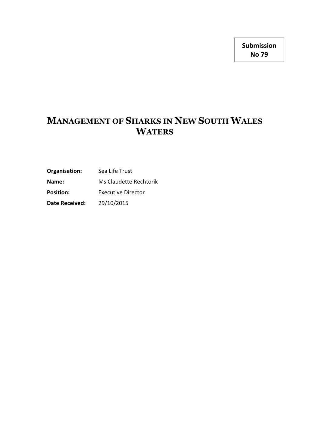 Management of Sharks in New South Wales Waters