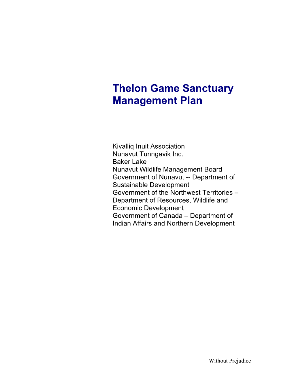Thelon Game Sanctuary Management Plan