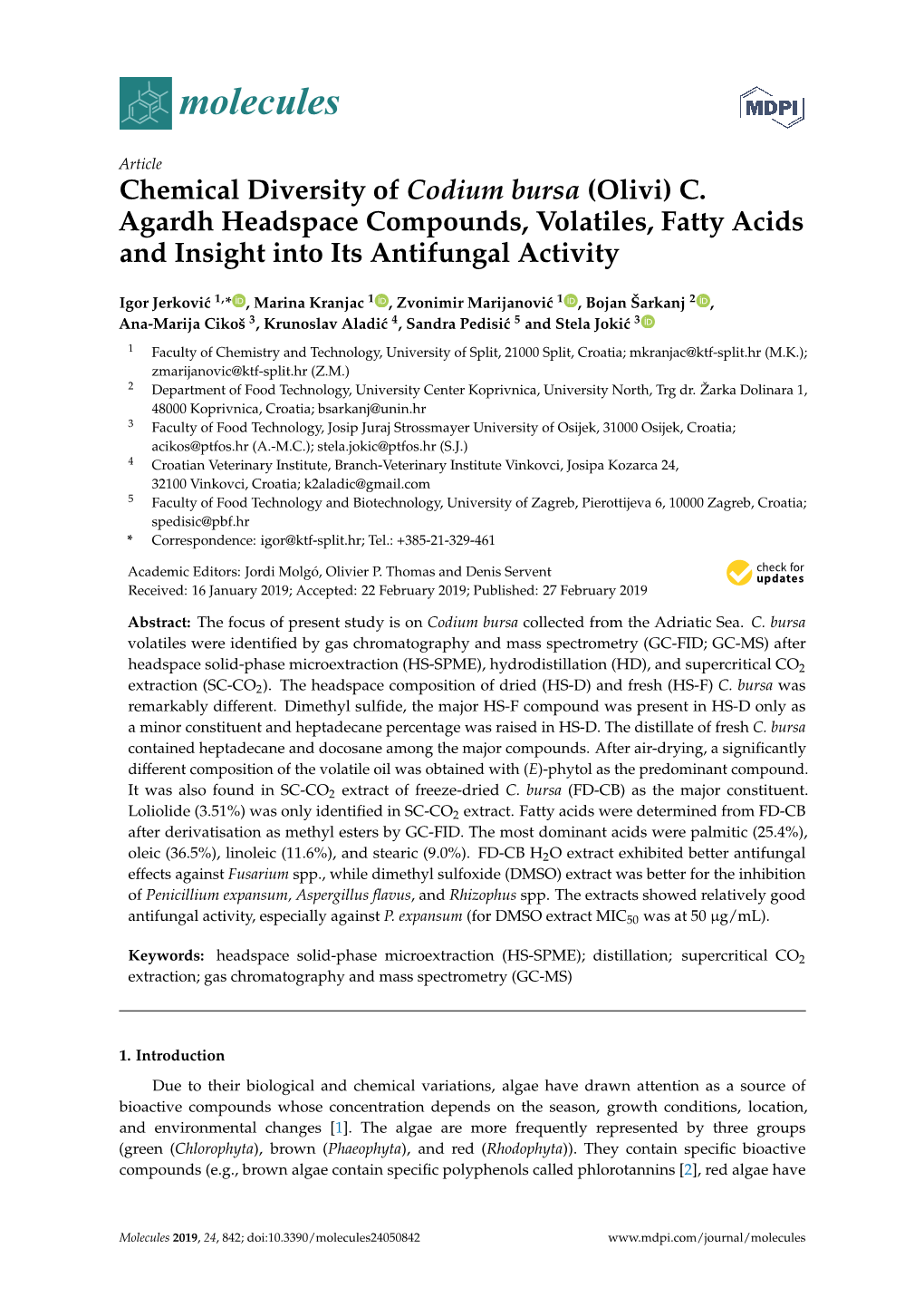 Chemical Diversity of Codium Bursa (Olivi) C