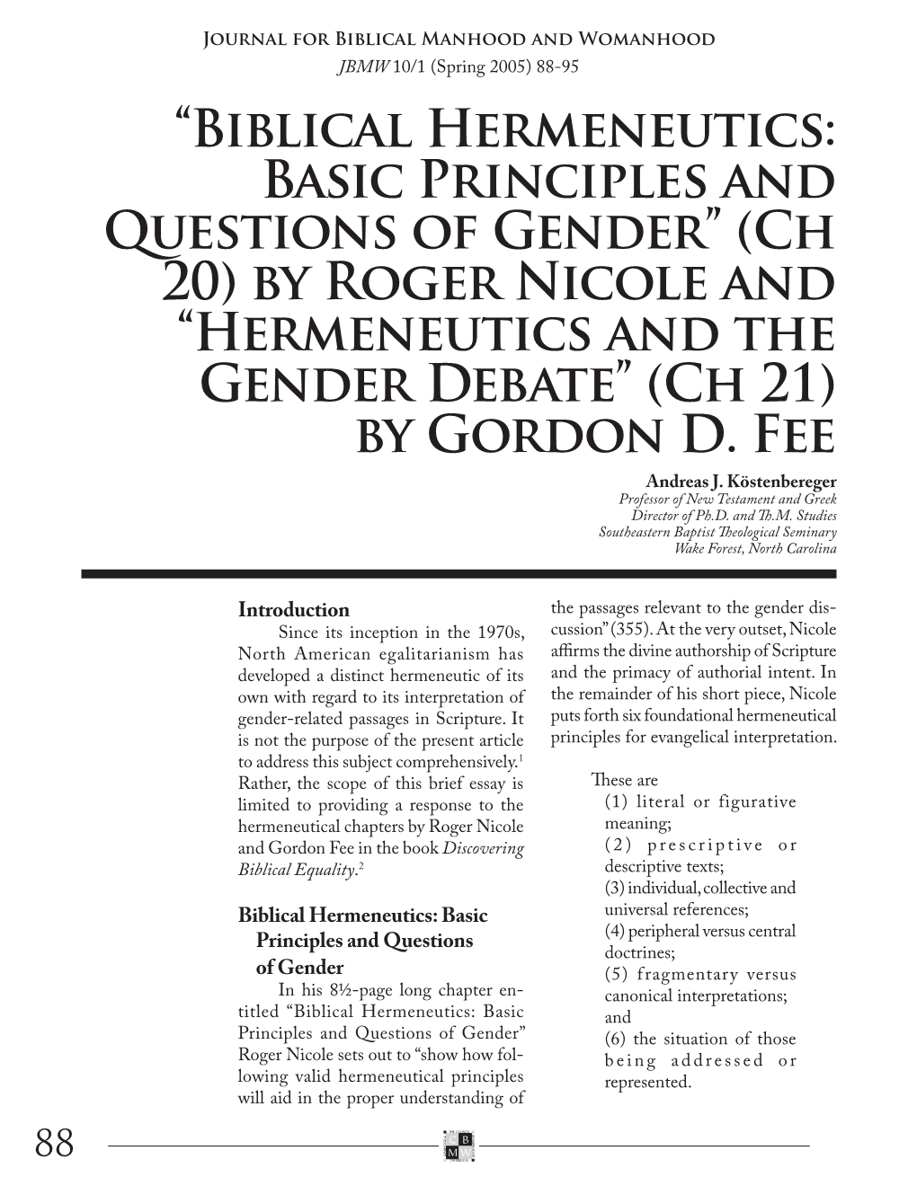 Hermeneutics and the Gender Debate” (Ch 21) by Gordon D