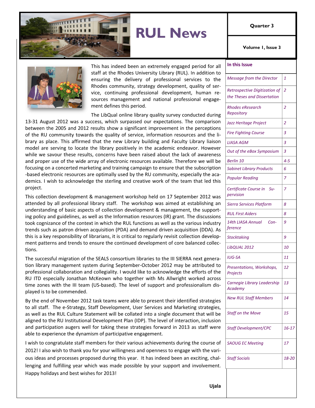 RUL News, Volume 1, Issue 3, 2012