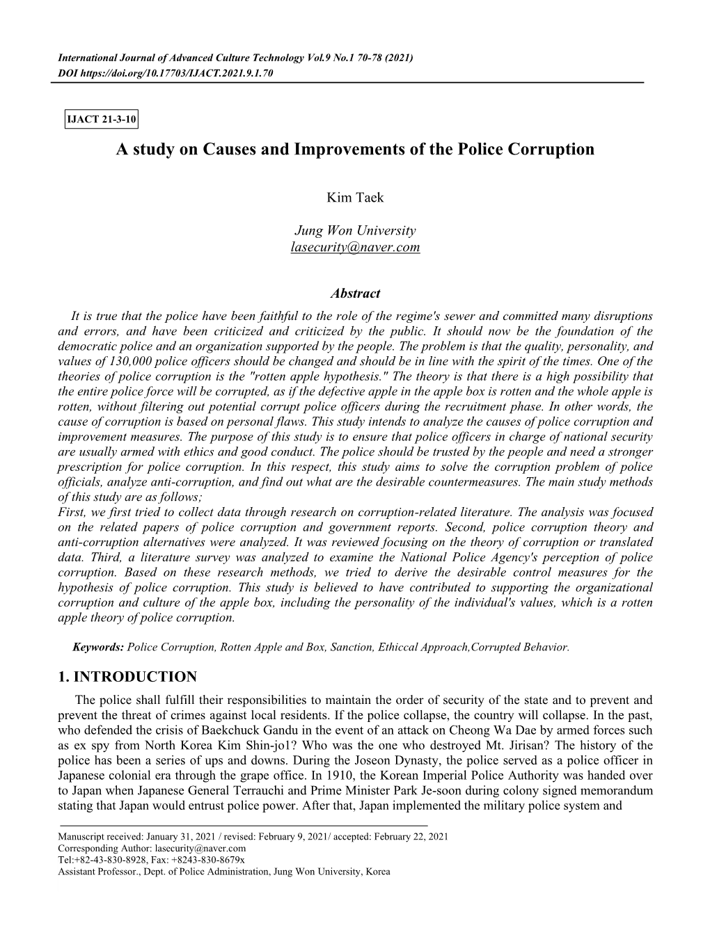 A Study on Causes and Improvements of the Police Corruption