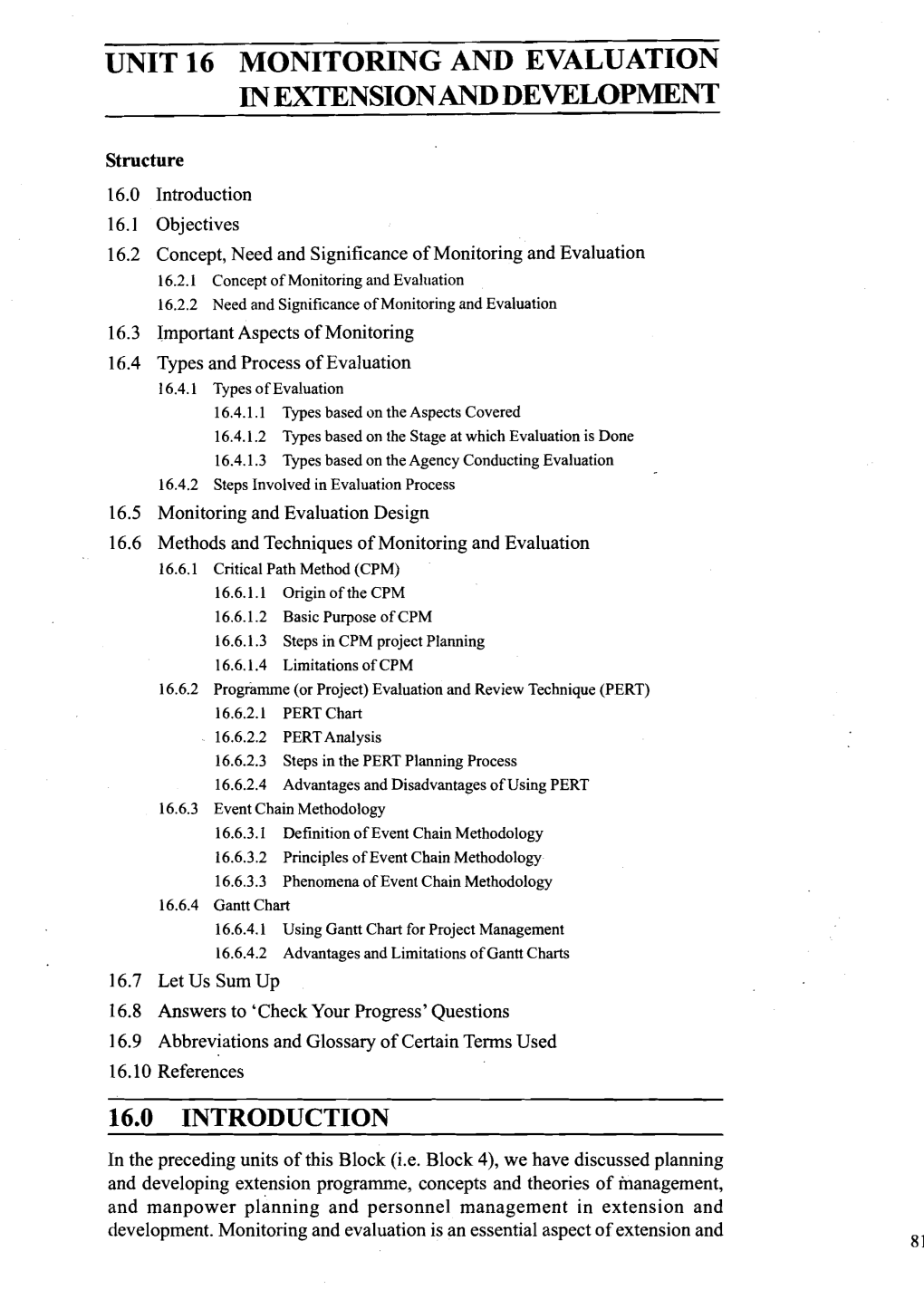 Unit 16 Monitoring and Evaluation in Exixnsionand Development