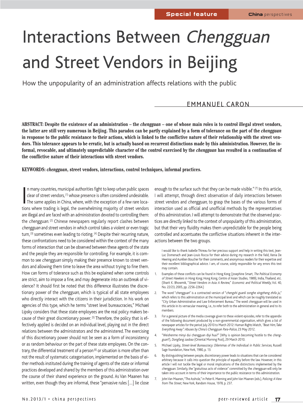 Interactions Between Chengguan and Street Vendors in Beijing
