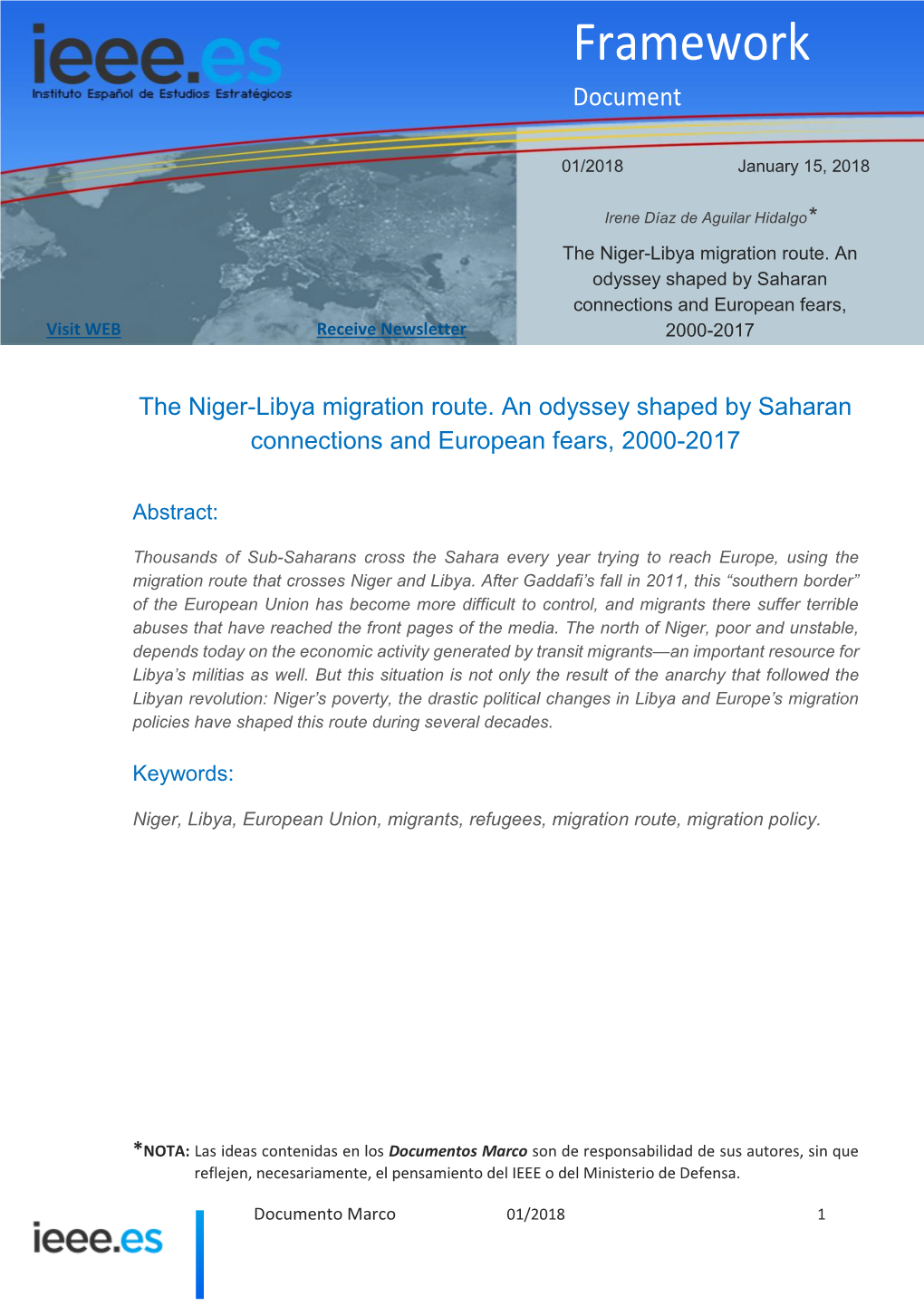 The Niger-Libya Migration Route. an Odyssey Shaped by Saharan Connections and European Fears, Visit WEB Receive Newsletter 2000-2017