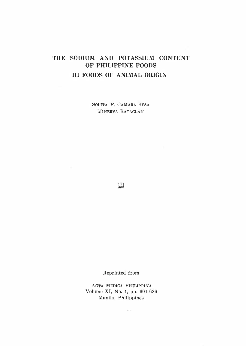 The Sodium and Potassium Content of Philippine Foods