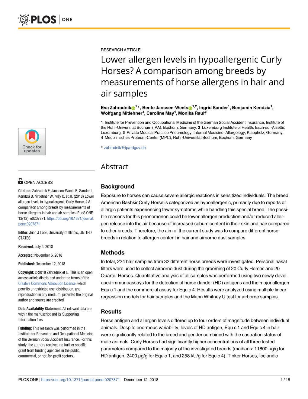 Lower Allergen Levels in Hypoallergenic Curly Horses? a Comparison Among Breeds by Measurements of Horse Allergens in Hair and Air Samples
