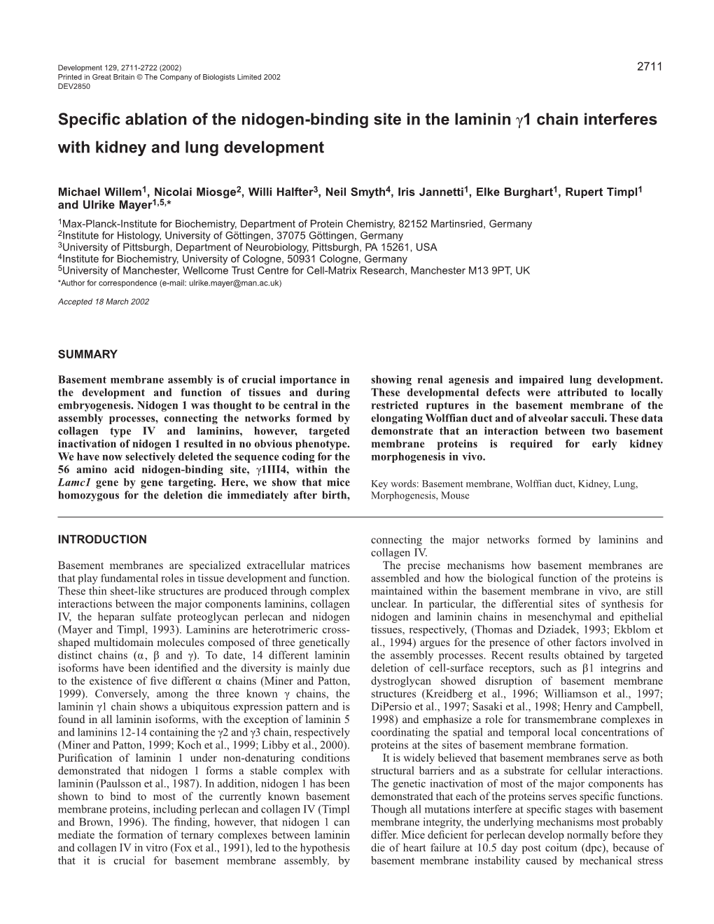 Laminin-Nidogen Interaction and Urogenital Development 2713